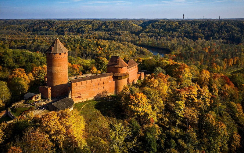 Turaida Castle, day, Latvia, Latvia, high angle view, travel destinations, scenics - nature, tranquil scene, history, fort, the past, beauty in nature
