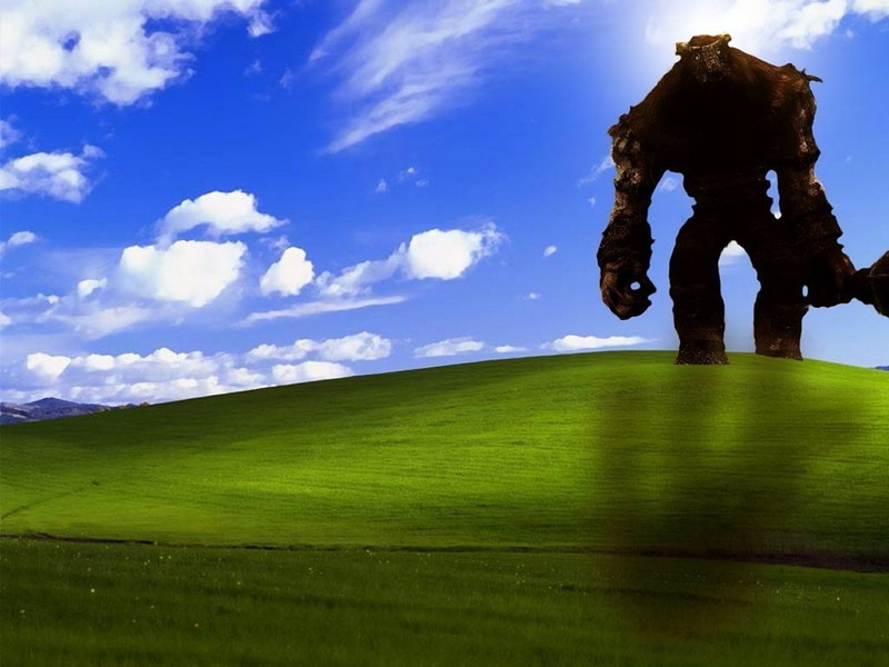 leisure activity, standing, landscape, sky, rear view, beauty in nature, day, field, full length, shadow of the colossus video games windows xp, one person
