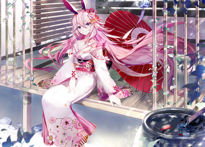 Yae Sakura (Benghuai Xueyuan), store, Benghuai Xueyuan, female likeness, no people, clothing, fashion, 1080P, day, pink color, Anime, glass - material