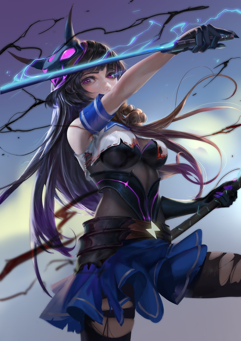 blue, hairstyle, emotion, young adult, anime, young women, one person, Honkai Impact, art and craft, anime girls, beauty, motion, 720P, purple, positive emotion