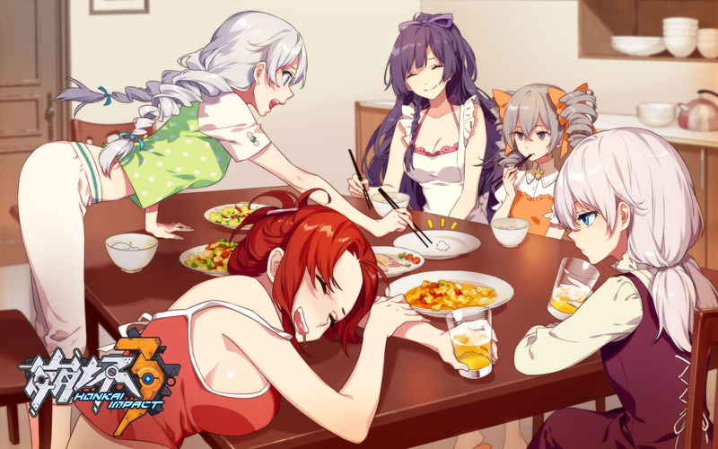 Honkai, 1080P, people, female, human representation, mask, girls, choice, food and drink, indoors, female likeness, Honkai Impact, variation
