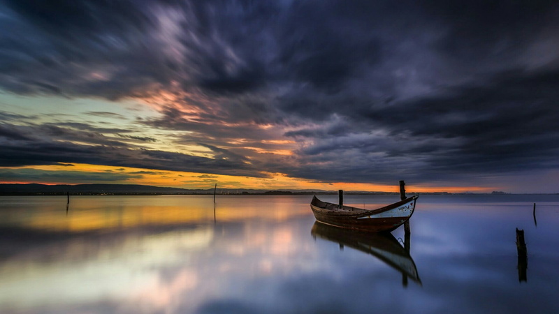 water, nautical vessel, cloud - sky, sunset, evening, outdoors, horizon, transportation, reflection, nature, dramatic sky, lagoon, murtosa, moored, idyllic