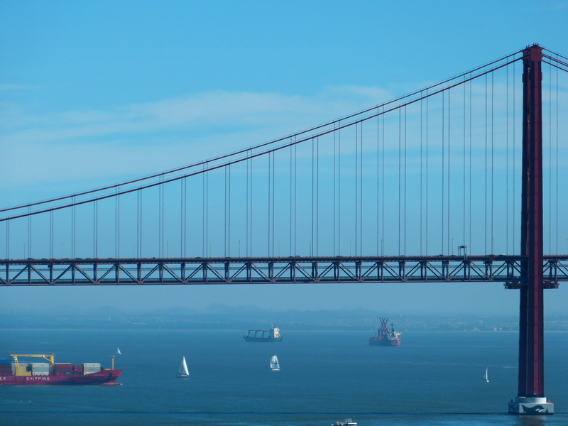 travel, tejo, sky, architecture, bay, ponte 25 de abril, engineering, suspension bridge, tourism, sailboat, outdoors, water, day, connection, bridge of 25 april
