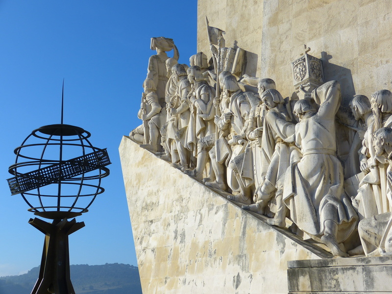 low angle view, henry of the navigator, statue, globe monument, nature, portugal, high, relief, the past, wall, human representation, day, no people, sky