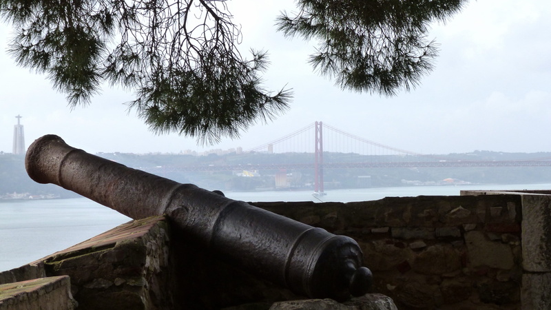 the past, lisbon, weapon, built structure, sky, cannon, no people, bridge - man made structure, architecture, gun, outdoors, day, travel destinations, military