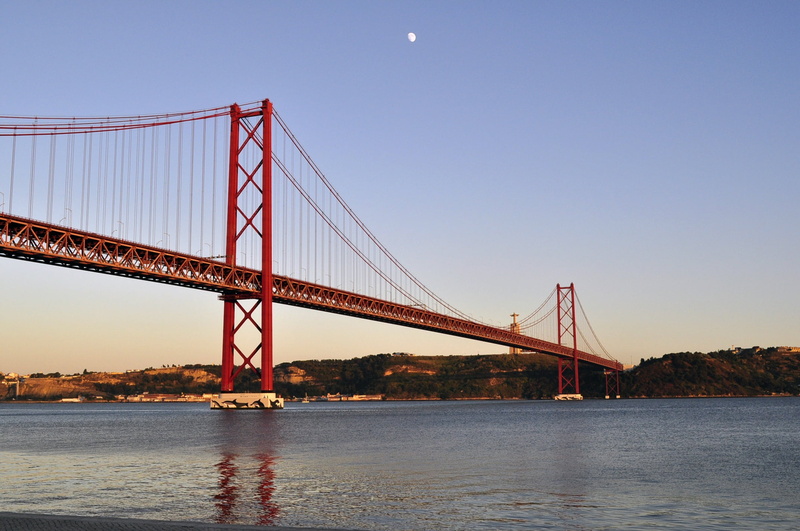architecture, bridge, dawn, outdoors, sea, golden Gate Bridge, tagus, bay of water, 1080P, no people, transportation, water, connection, sky, bridge - Man Made Structure