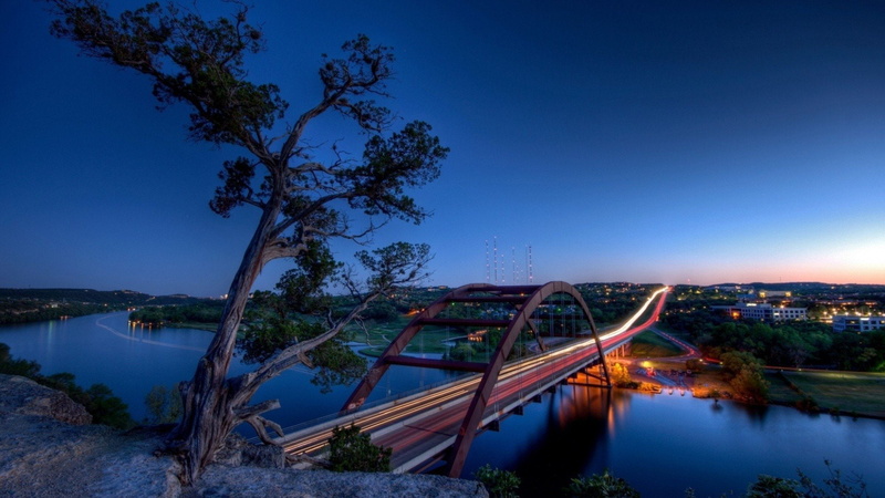 Long Exposure, Lake Austin, Austin (Texas), Light Trails, 1080P, bridge, sunset, Pennybacker Bridge, river