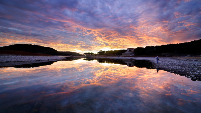 fishing, 1080P, house, travis, austin, lake, clouds, texas, dawn, nature and landscapes
