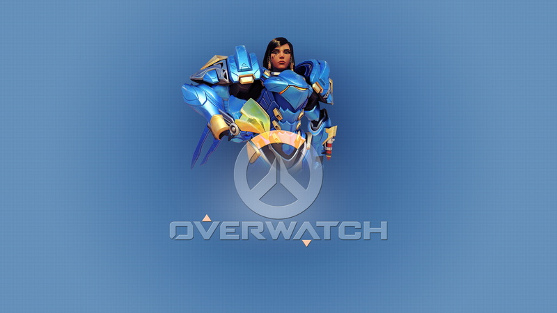 blue background, day, young adult, one person, studio shot, Pharah (Overwatch), looking at camera, mid-air, portrait, front view, full length, video games