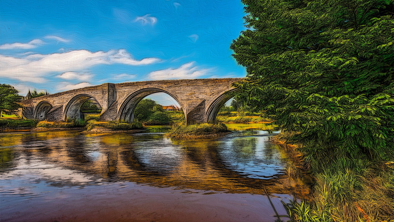 scotland, painting art, stirling bridge, 4K, river forth, bridge, united kingdom, old stirling bridge