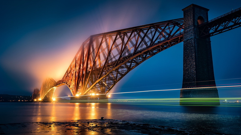 1080P, Forth Bridge, light trail, Scotland