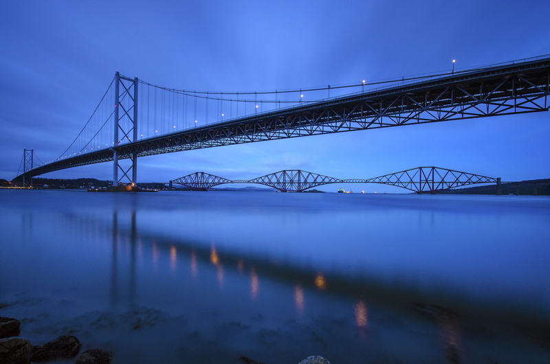 Forth Bridge, Scotland, Fort Bridge, the evening, blue, the sky, bridge, Great Britain, UK, 1080P, river