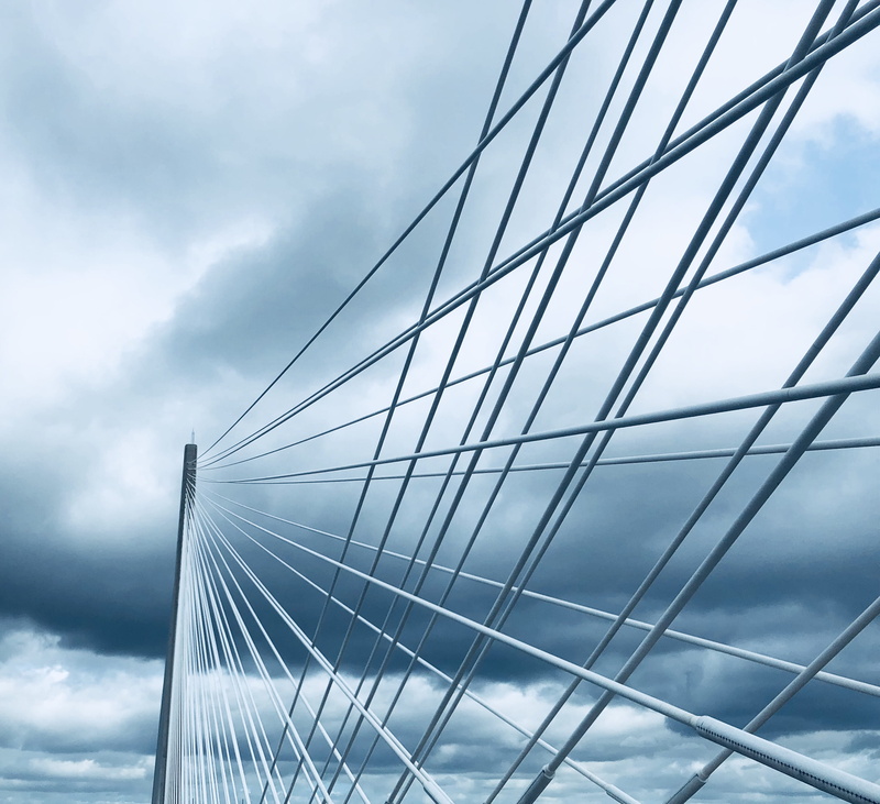 modern design, outdoors, steel, nature, sky, connection, gray, shapes, built structure, cloud, steel cable, water, no people, forth, 2K, arch, scotland