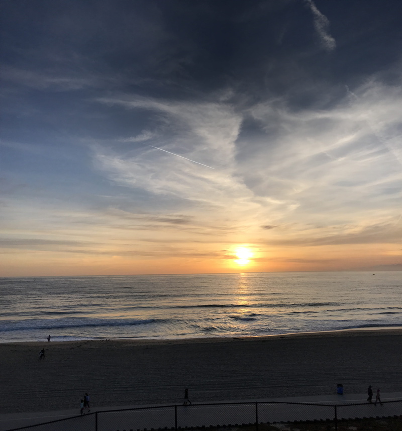 beauty in nature, ocean, tranquility, waves, idyllic, nature, united states, horizon, sky, horizon over water, land, clouds, sand, sunset, blue sky, orange color