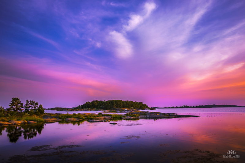 Haninge, surrounded, sky, body of water, Landscape, mountain, Orange, Swedish, Pink, water, blue, outdoors, Sea, Perfect, Summer  Sun, Ocean, Stockholm archipelago