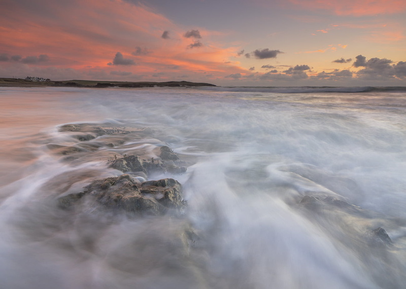 Tyn, blue sky, 720P, Tywyn, white clouds, clouds, long exposure, Rhosneigr, landscape, seascape, sunset, Wales, scenics, white, coast path, rocks, Anglesey