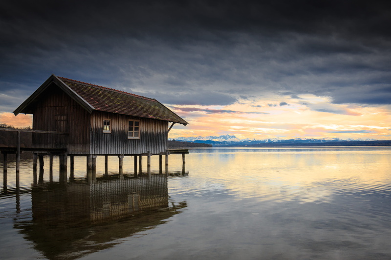 alp, cloud - sky, brown, beauty in nature, 4K, no people, sky, body, tranquil scene, house, sunset, tranquility, wooden, wooden post, architecture, residential district