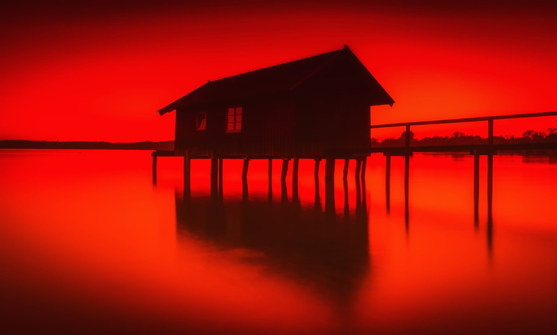 germany, scenics - nature, no people, house, wooden post, built structure, red, architecture, sea, sunset, beauty in nature, silhouette, building, tranquility