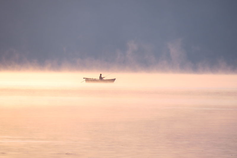 tranquility, plane, cloud - sky, nature, mode of transportation, nautical vessel, no people, sunset, fog, air vehicle, fisherman, on the move, fish, sky