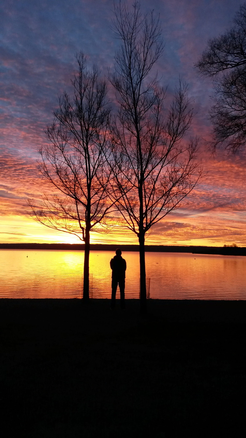 Sunset, real people, tranquility, beauty in nature, Ammersee, men, standing, Bavaria, nature, scenics - nature, silhouette, outdoors, lifestyles, cloud - sky