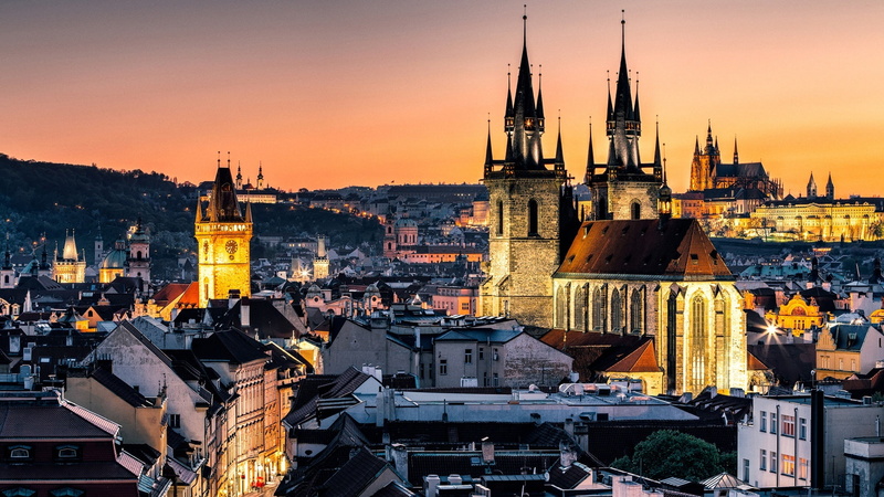 prague, cityscape, czech republic, spire, tourist attraction, tourism, evening, skyline, landmark, czechia, 1080P, europe, building, praha