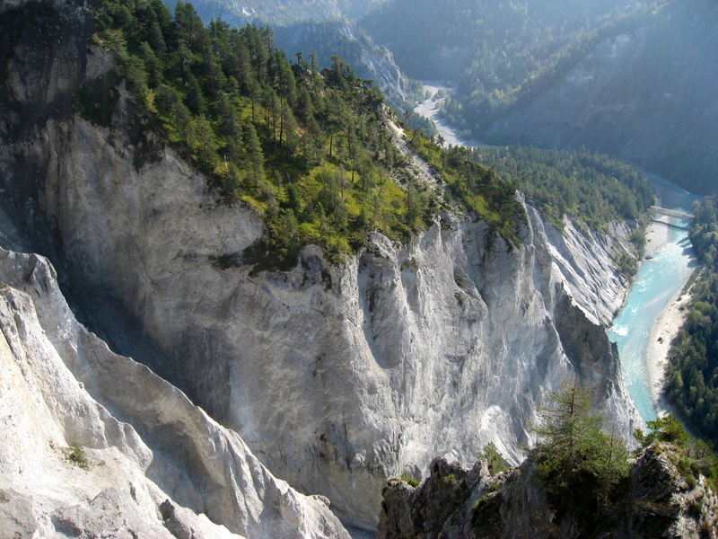 no people, tranquil scene, canyon, rock - Object, lime, tree, idyllic, river, nature, Rhine Gorge, rock formation, waterfall, day, il spir, Switzerland