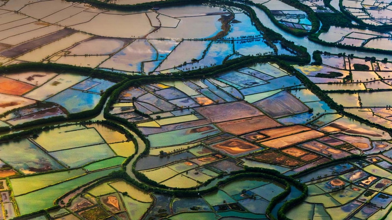 multi colored, nature, building, mosaic, creativity, aerial view, day, 720P, farm, mural, architecture, landscape, Indonesia, field, graffiti, backgrounds