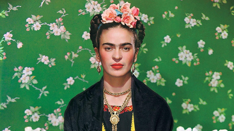flower, human body part, floral pattern, portrait, standing, kahlo, frida, hairstyle, women, looking at camera, indoors, plant, adult, close-up