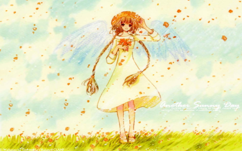day, outdoors, animal, one person, grass, plant, nature, creativity, emotion, CLAMP, Hanato Kobato, child, innocence, close-up, childhood, anime girls