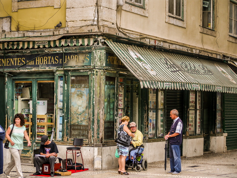 street, females, standing, day, outdoors, real people, portugal, shop, leisure activity, decadent, building exterior, lisbon, full length, men, sidewalk
