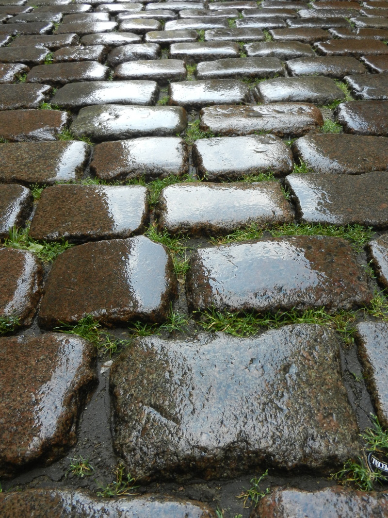 stone - object, high angle view, solid, stone material, Walkway, pattern, textured, no people, water, paving stone, Pavers, the stones, outdoors, footpath