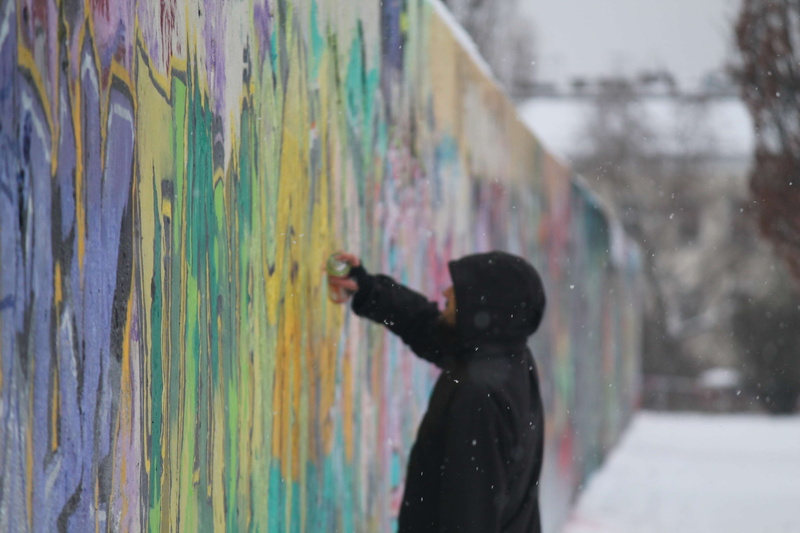 colors, colorfull, waist up, standing, wall, built structure, man, graffiti, multi colored, child, architecture, real people, can, winter, cold temperature