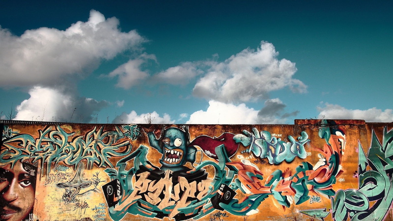 graffiti, day, multi colored, no people, cloud - sky, nature, digital composite, human representation, 2K, mural, city sky berlin berlin wall graffiti