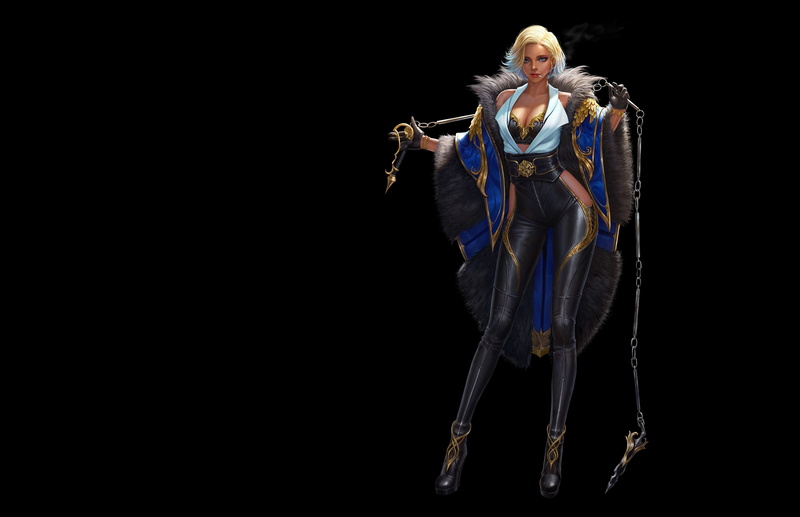 art, fantasy, black background, girl, TaeKwon Kim(A-rang), 4K, Rogue (Chain Whip)