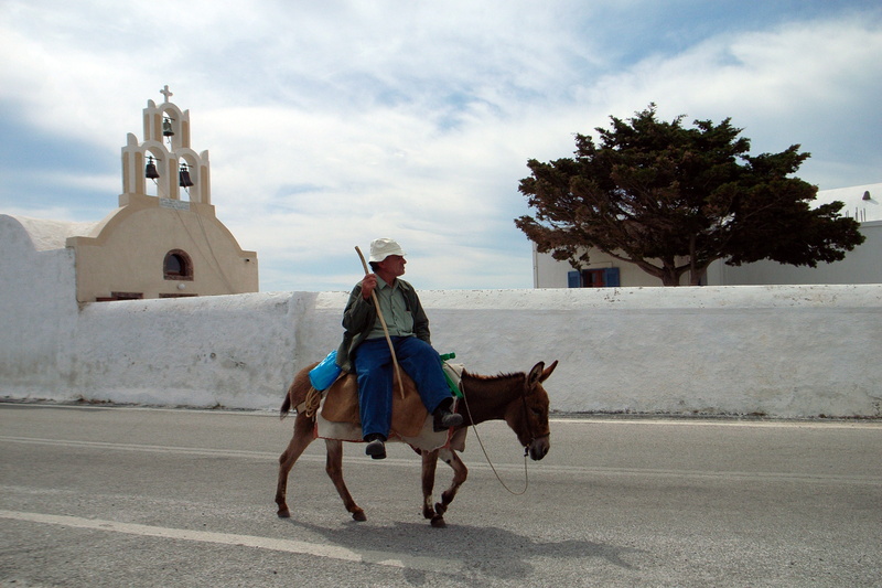 sky, animal wildlife, adult, activity, mediterranean, riding, fishing, man, bell tower, livestock, domestic animals, domestic, travel, rustic, Caldera