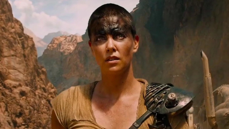 leisure activity, contemplation, rock, one person, looking, waist up, adult, headshot, Movie, Imperator Furiosa, Mad Max: Fury Road, hairstyle, nature