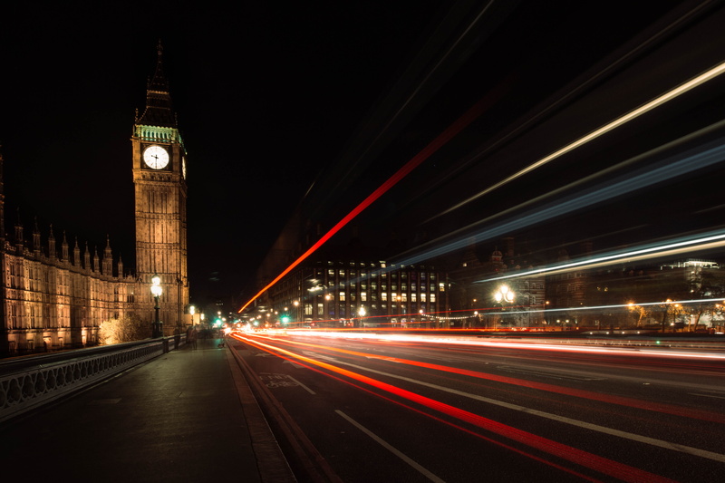 road, speed, london, night, cityscape, built structure, street, no people, architecture, city life, clock tower, transportation, car, outdoors, clock, mode of transportation