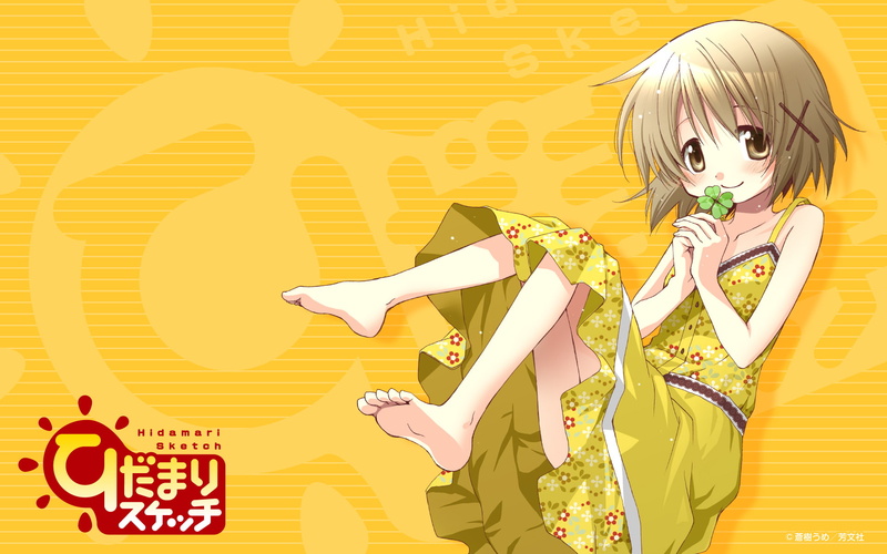 barefoot, dress, short, 1080P, hidamari, hair, yuno, blonde, sketch