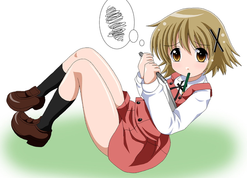 yuno, eyes, sketch, brown, kneehighs, hair, short, paper, seifuku, hidamari, fai, 720P