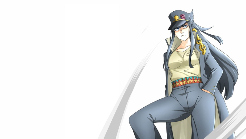 standing, nature, helmet, studio shot, Kill la Kill, JoJos Bizarre Adventure, white background, occupation, one person, outdoors, day, creativity, copy space