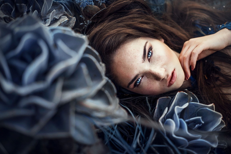 looking at viewer, Ronny Garcia, women, blue eyes, brunette, 1080P
