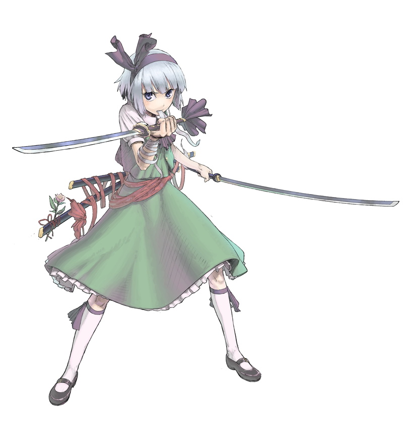 still life, studio shot, front view, full length, purple, representation, copy space, Konpaku Youmu, Touhou, cut out, disguise, art and craft, bloomers