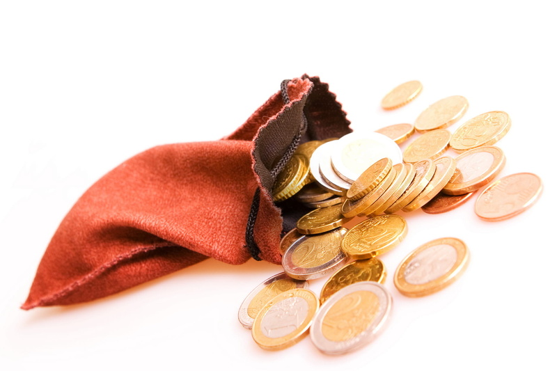 studio shot, nobody, euro, large group of objects, copy space, still life, white, currency, coins, bag, money, luxury, wealth, indoors, white background