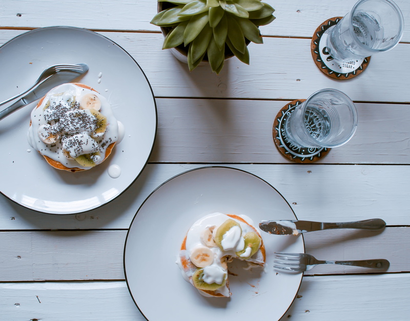 sweet food, plant, table, yummy, topview, plates, no people, plate, serving size, table knife, dessert, food and drink, bread, ready-to-eat, spoon, tasty