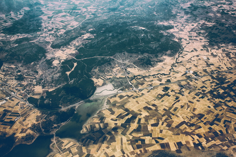 nature, no people, top view, tree, patchwork landscape, scenics - nature, city view, tranquil scene, plane, tranquility, topview, farm, roads, above, airplane