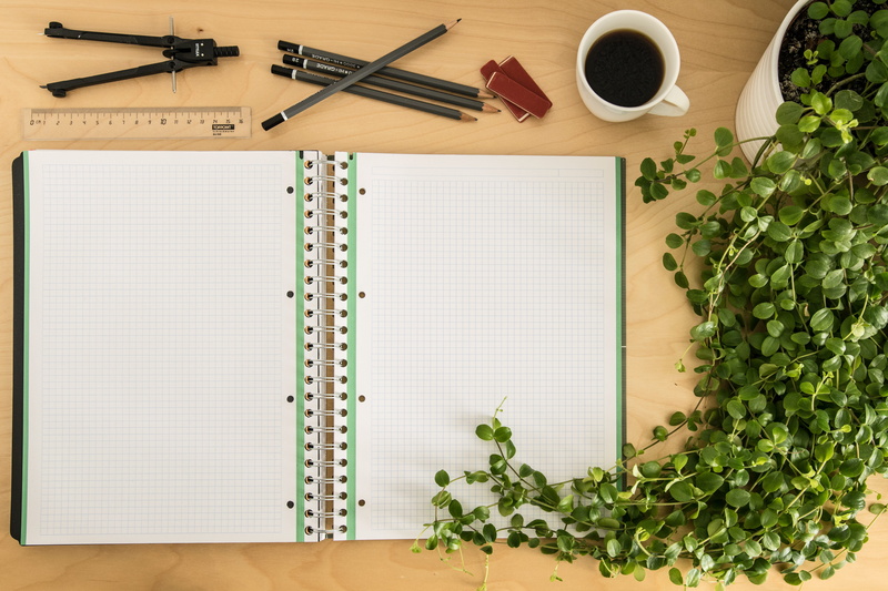 note pad, 5K, white, paper, studying, directly above, workspace, coffee, herb, pencil, notebook, page, growth, book, blank, ruler, food and drink, open
