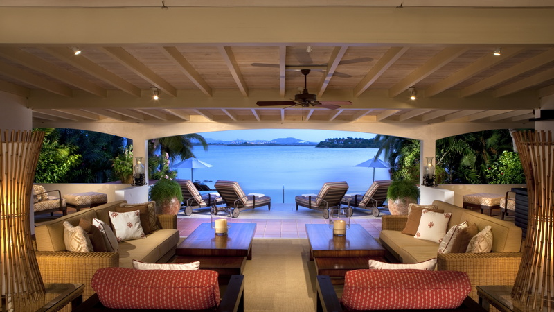 couches, ocean, Rosewood Resort, 4K, brown, travel, room, Best Hotels of 2015, resort, booking, Jumby Bay, tourism, Antigua, sea, table, wooden, vacation