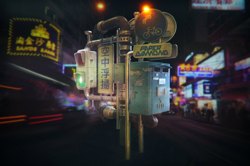 information, 3D, city, text, glowing, lighting equipment, guidance, no people, street, number, western script, communication, non-western script, 1080P