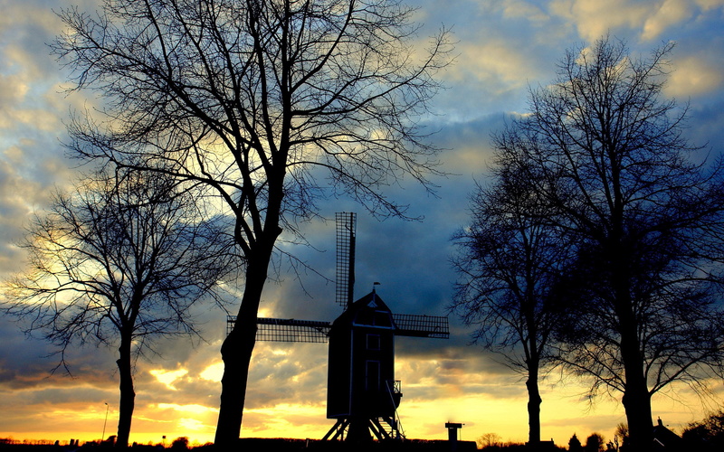 nature, 2K, outdoors, sunlight, urban Scene, place of worship, cloud - Sky, dusk, black, church, trees, evening, tower, building, windmill, skyscraper