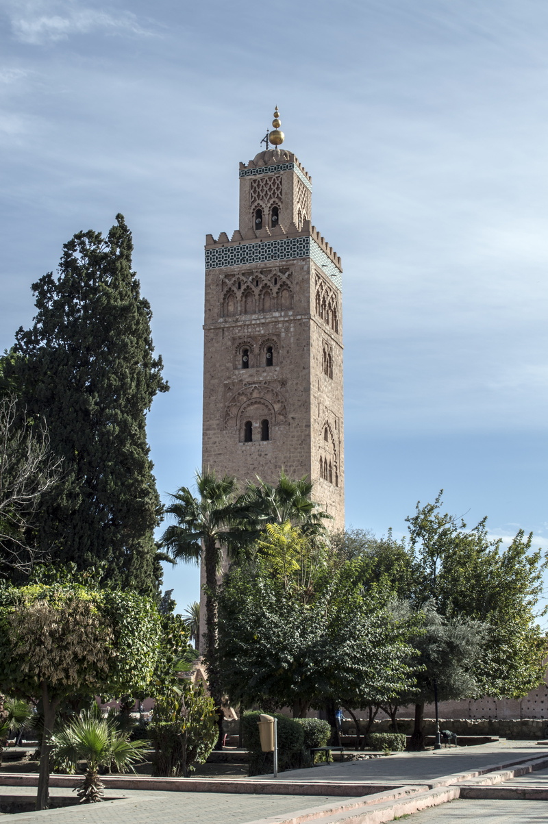 famous, growth, africa, architecture, city, day, building, moroccan, minaret, journey, cityscape, town, islamic, place of worship, clock tower, tree, street